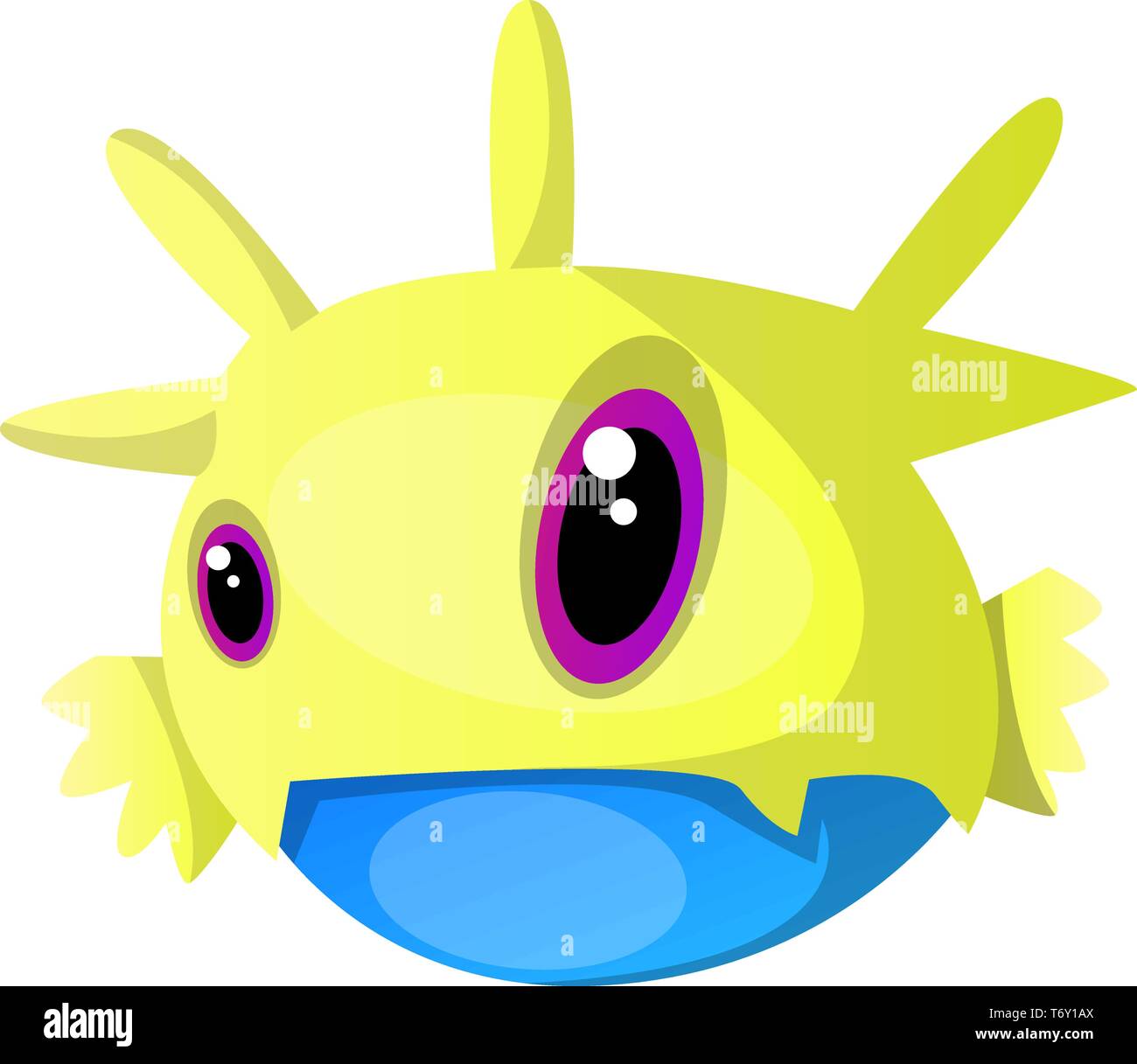 Mostro di colore giallo con diverse dimensioni occhi illustrazione vettore su sfondo bianco Illustrazione Vettoriale