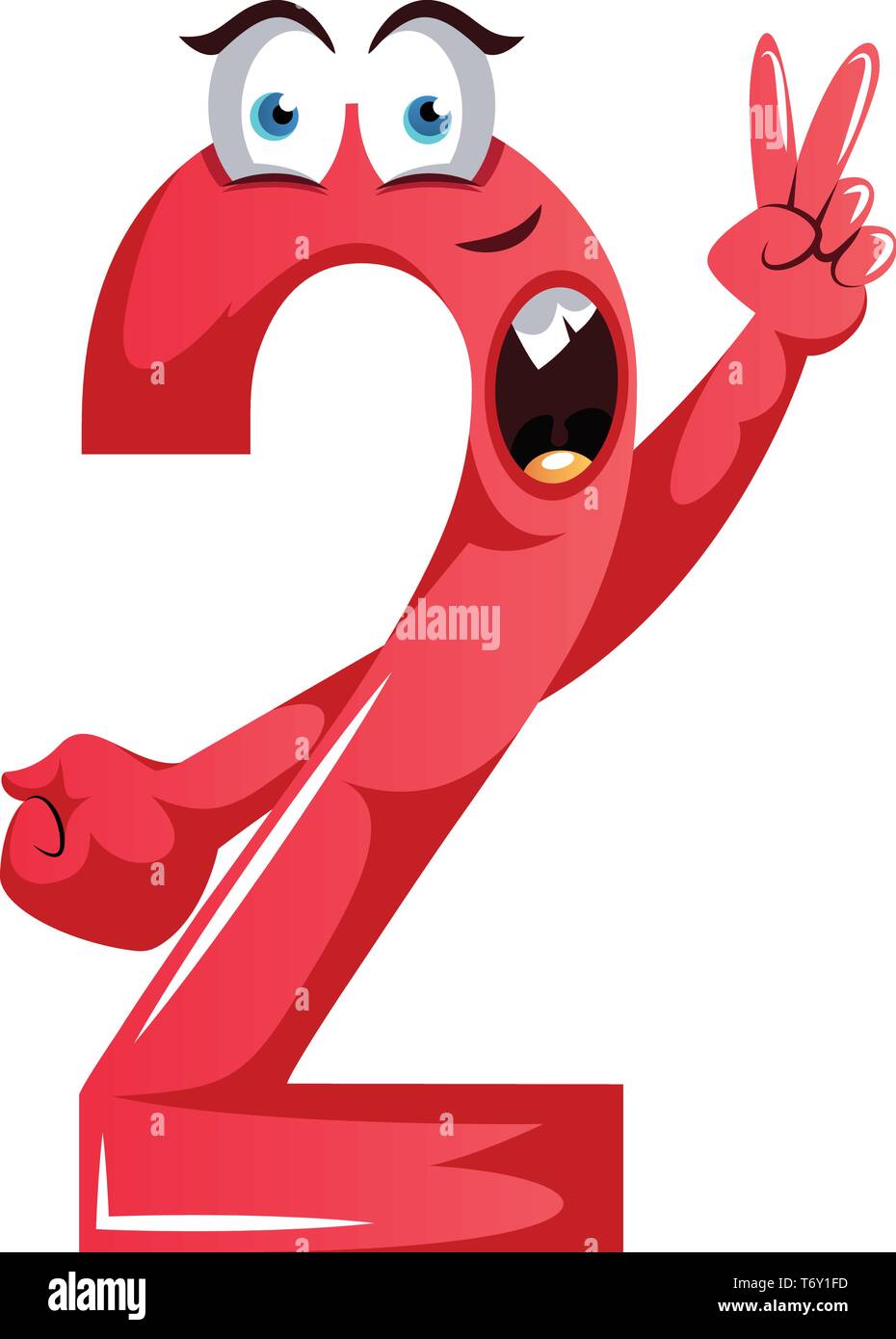 Mostro rosso forma numero due con un segno di pace illustrazione vettore su sfondo bianco Illustrazione Vettoriale