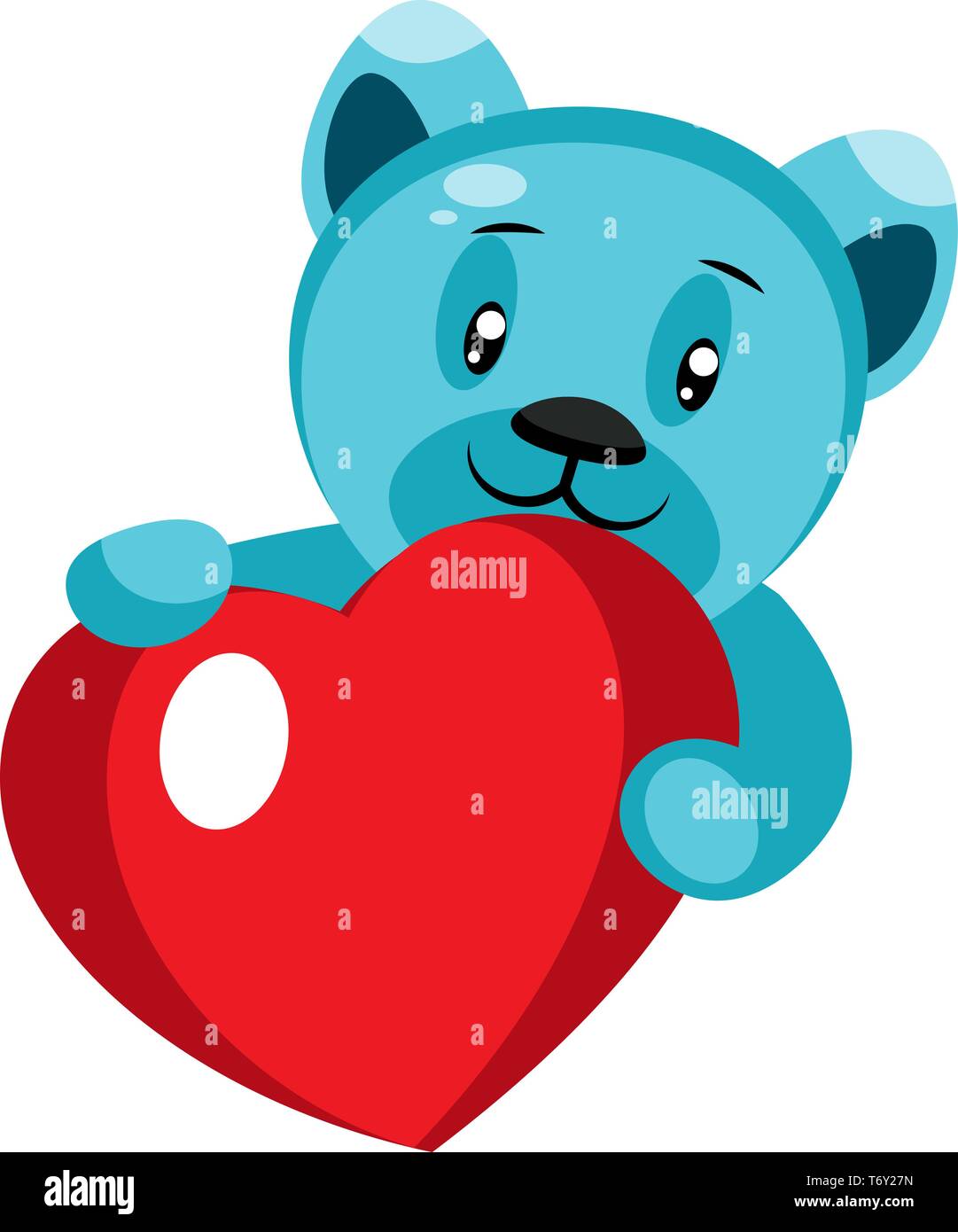 Simpatico orso blu tenendo un cuore illustrazione vettore su sfondo bianco Illustrazione Vettoriale