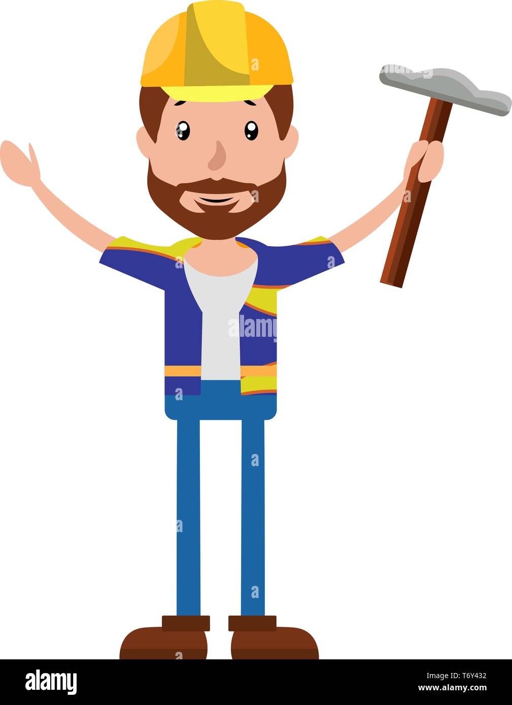 Cartoon lavoratore edile tenendo un martello vettore illustrazione su sfondo bianco Illustrazione Vettoriale
