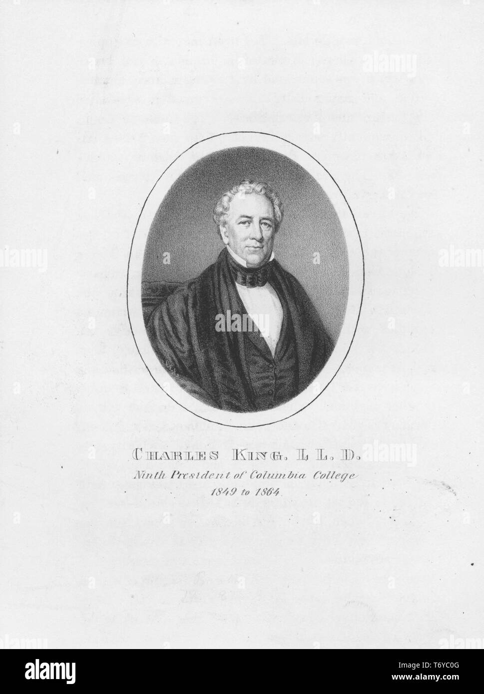 Incisi ritratto di Charles King, il nono presidente della Columbia College, un American academic, politico e giornale editor da New York City, 1870. Dalla Biblioteca Pubblica di New York. () Foto Stock