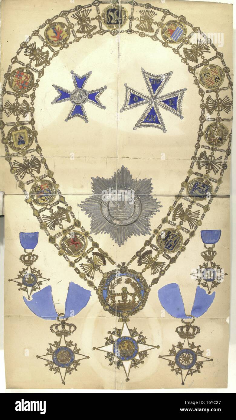 Disegno illustrato di medaglie militari dell'Olanda forze armate, 1910. Dalla Biblioteca Pubblica di New York. () Foto Stock