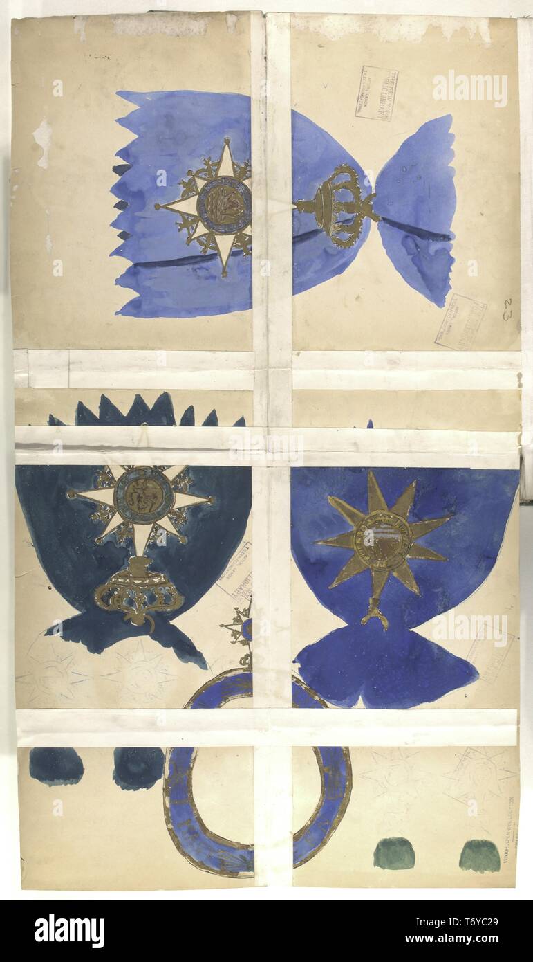 Disegno illustrato di medaglie militari dell'Olanda forze armate, 1910. Dalla Biblioteca Pubblica di New York. () Foto Stock