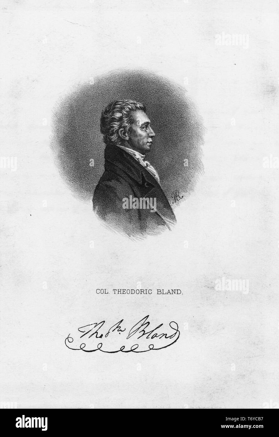 Ritratto inciso di Theodorick blando, membro del Congresso continentale e la Camera dei rappresentanti degli Stati Uniti, un medico americano, soldato, e comincia da Prince George County, Virginia, 1870. Dalla Biblioteca Pubblica di New York. () Foto Stock