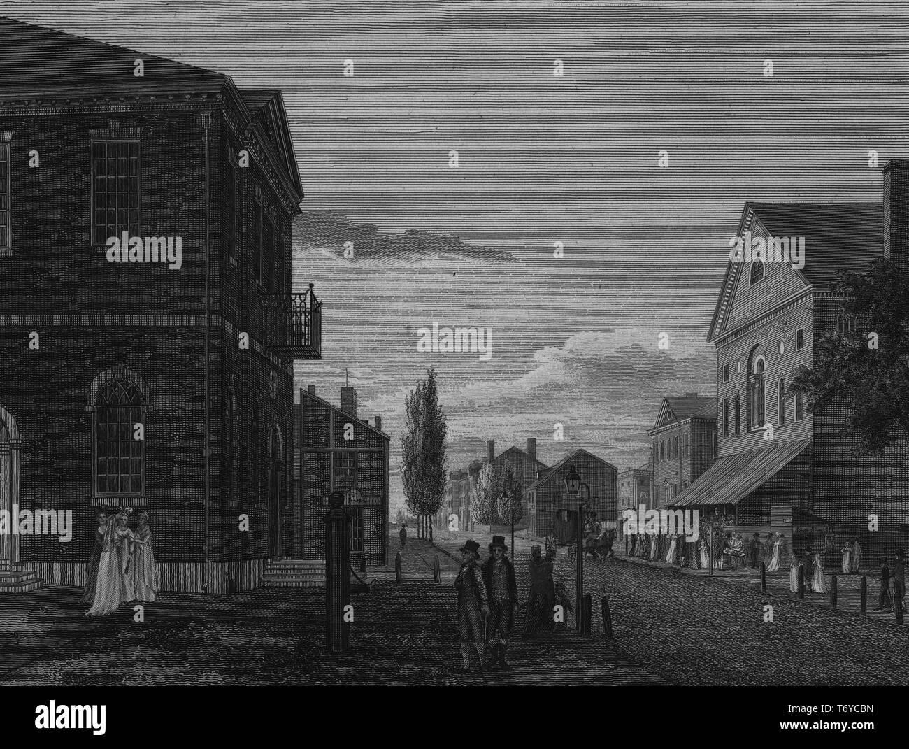 Incisione di Congress Hall e il nuovo teatro, in Chestnut Street, Philadelphia, 1845. Dalla Biblioteca Pubblica di New York. () Foto Stock