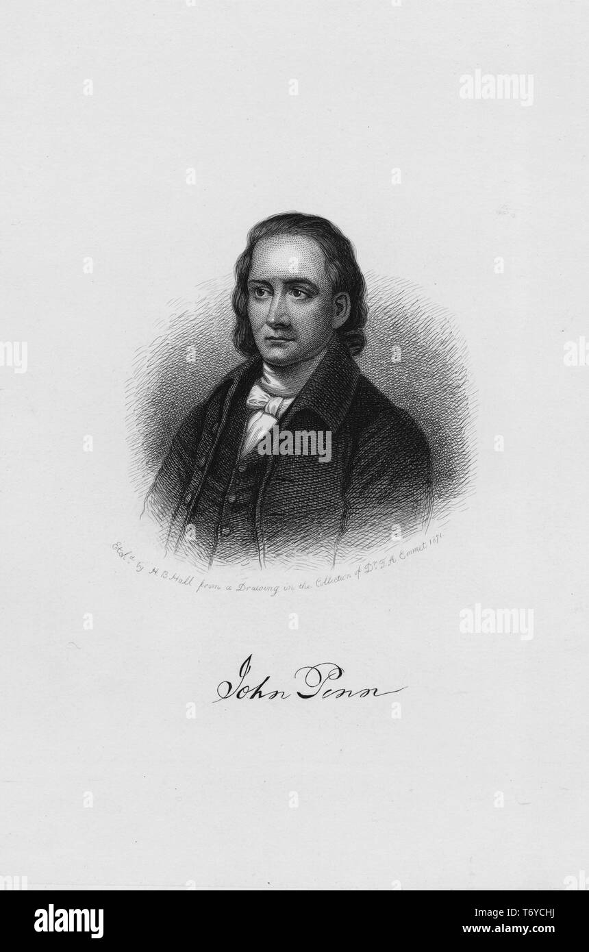 Incisi ritratto di John Penn, firmatario degli Stati Uniti la dichiarazione di indipendenza e gli articoli della Confederazione, un uomo politico americano da Port Royal Caroline County, Virginia, 1845. Dalla Biblioteca Pubblica di New York. () Foto Stock