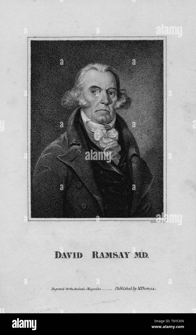 Incisi ritratto di David Ramsay, membro del Congresso continentale, un medico americano, un pubblico ufficiale e storico da Charleston, Carolina del Sud, 1849. Dalla Biblioteca Pubblica di New York. () Foto Stock