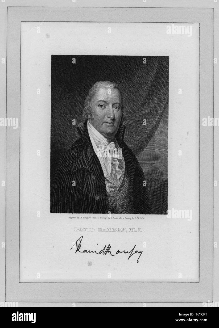 Incisi ritratto di David Ramsay, membro del Congresso continentale, un medico americano, un pubblico ufficiale e storico da Charleston, Carolina del Sud, 1849. Dalla Biblioteca Pubblica di New York. () Foto Stock