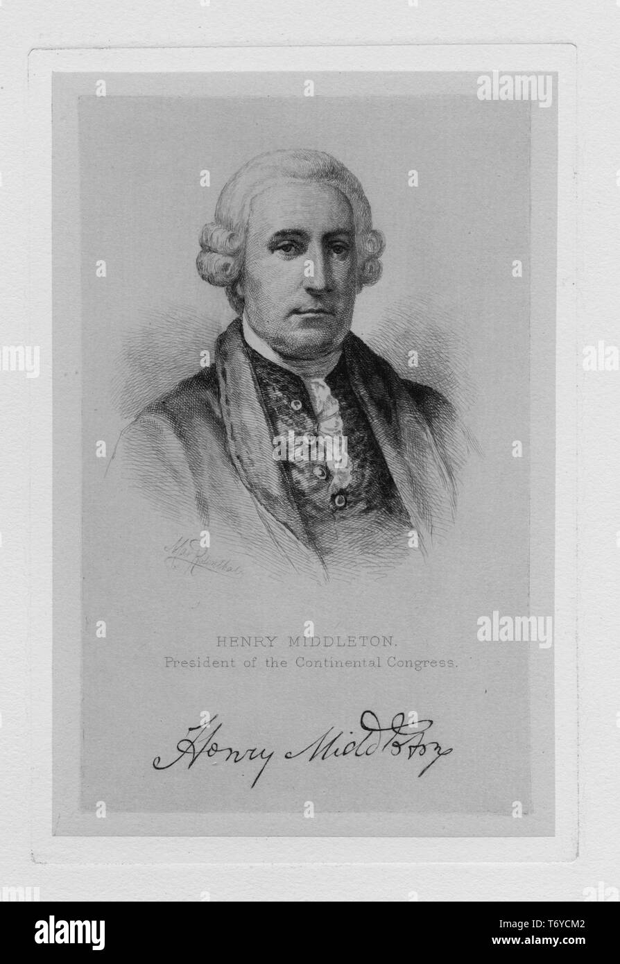 Ritratto inciso di Henry Middleton, presidente del Congresso continentale, un americano la piantatrice e il pubblico ufficiale da Charleston, Carolina del Sud, 1849. Dalla Biblioteca Pubblica di New York. () Foto Stock