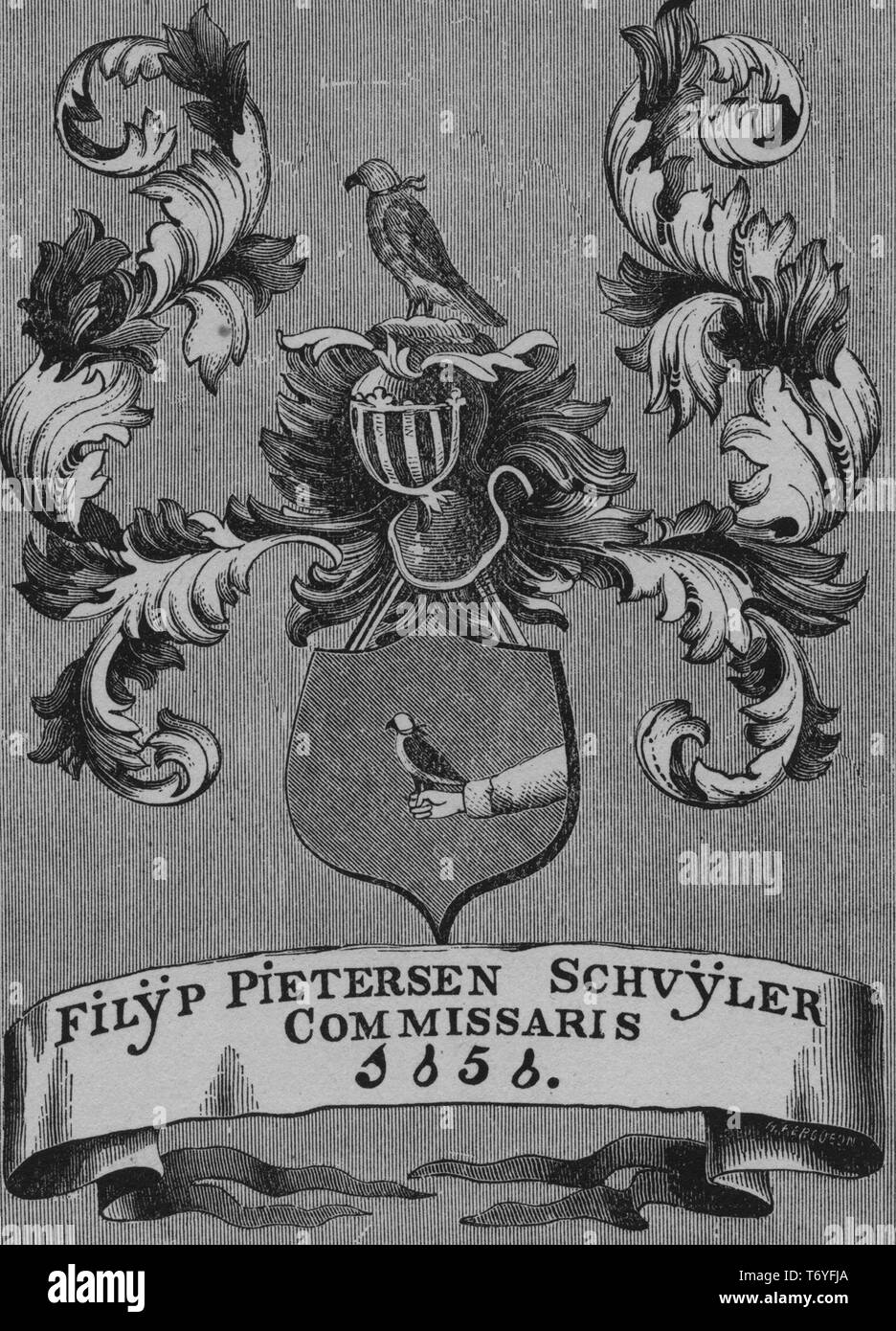 Le illustrazioni incise della Schuyler stemma, Schuyler famiglia dalla Germania meridionale, 1656. Dalla Biblioteca Pubblica di New York. () Foto Stock