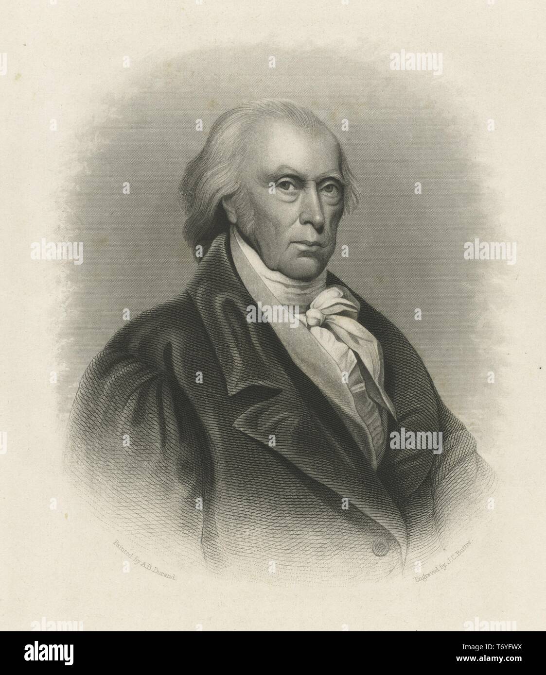 Incisi ritratto di James Madison, padre fondatore e il quarto presidente degli Stati Uniti, un americano comincia dal porto Conway, colonia di Virginia, British America, 1850. Dalla Biblioteca Pubblica di New York. () Foto Stock