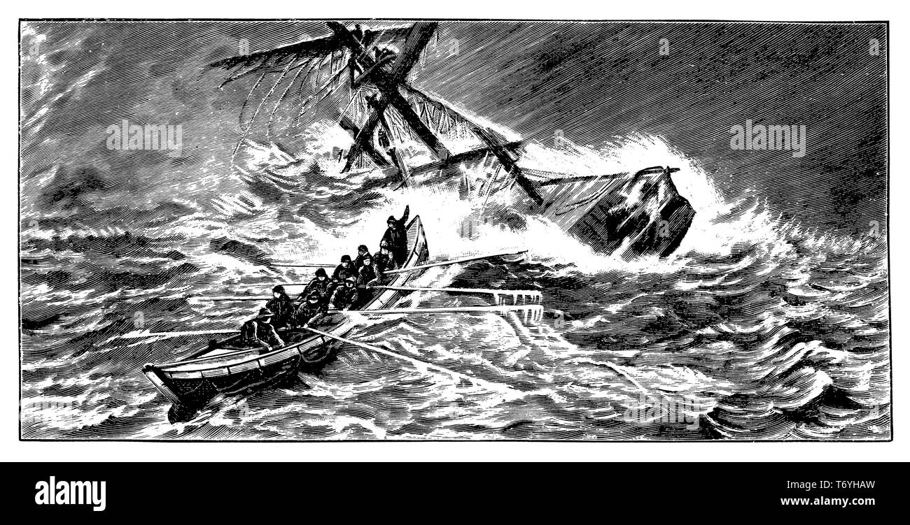 Salvataggio con imbarcazione di salvataggio, 1915 Foto Stock