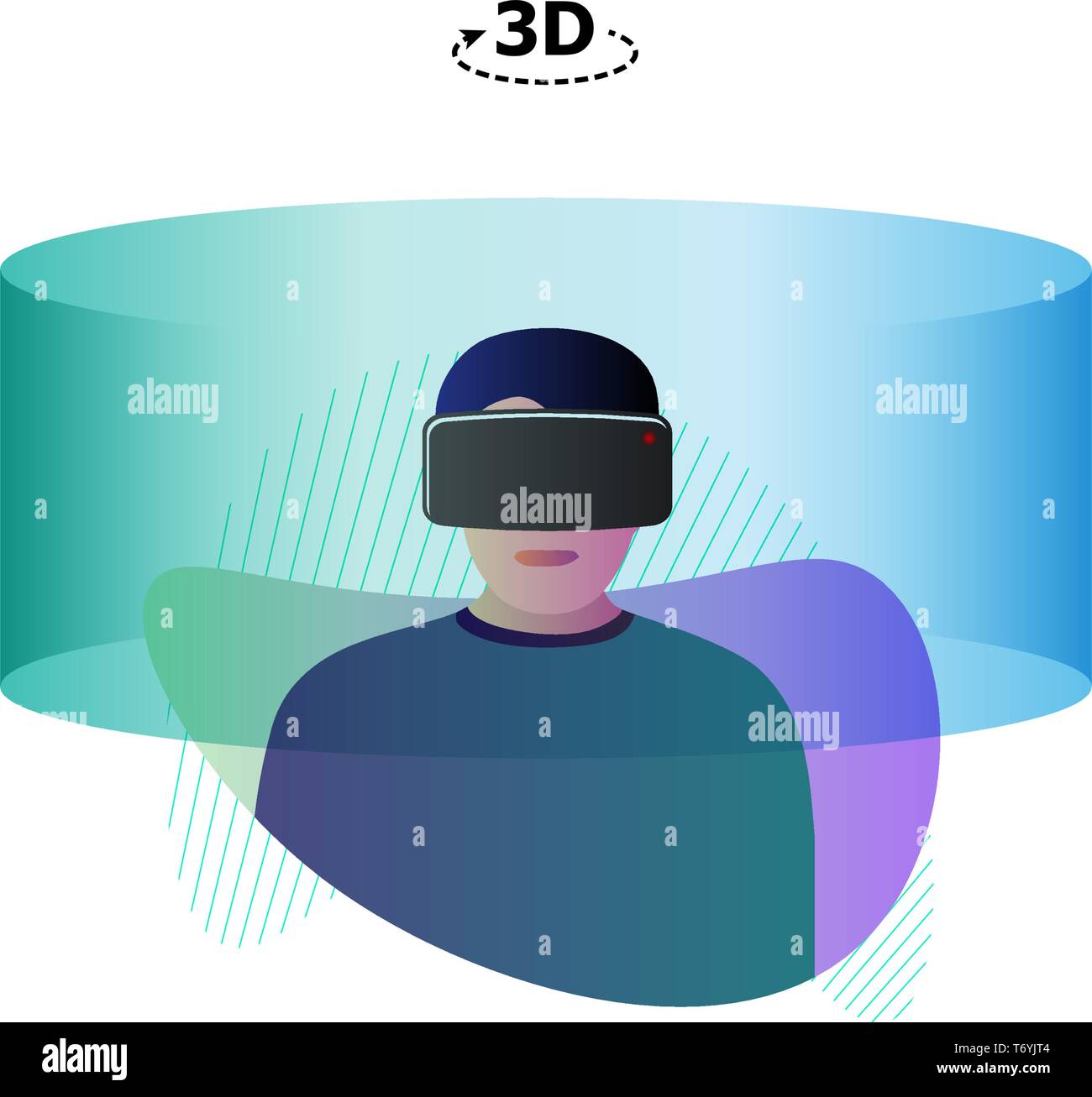 Maschio utilizzando la realtà virtuale occhiali cuffia. Interfaccia Vr World Design modello. Futuro dell'innovazione tecnologia moderno vettore illustrazione Illustrazione Vettoriale