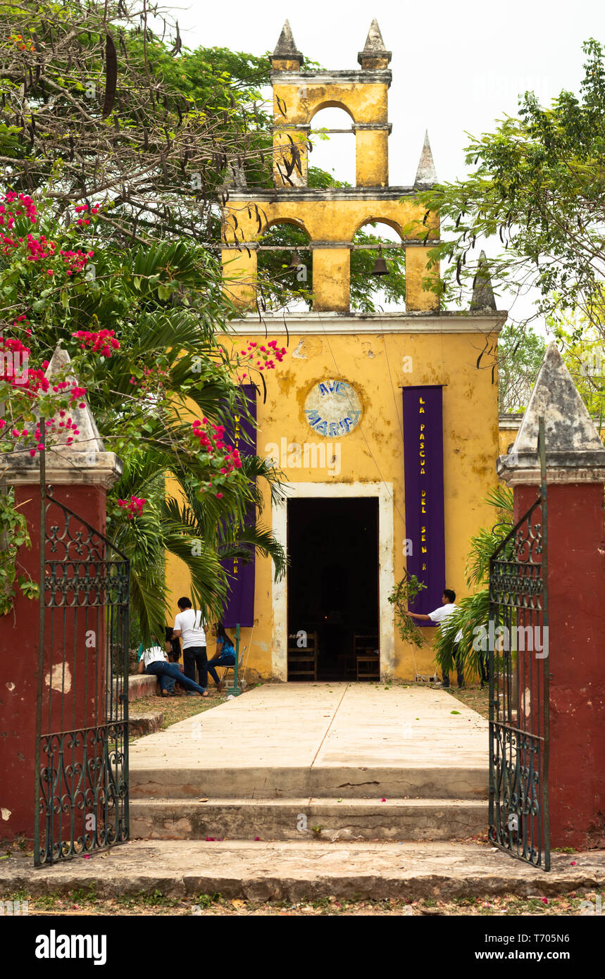 Chiesa Poxila, un piccolo villaggio nello Yucatan, Messico. Foto Stock