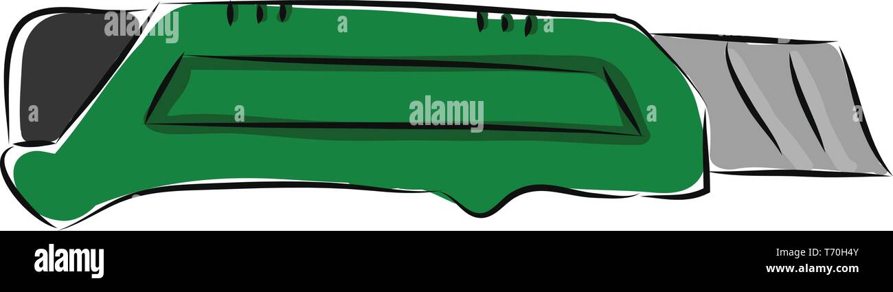 Taglierino retrattile con maniglia verde illustrazione vettore su sfondo bianco Illustrazione Vettoriale