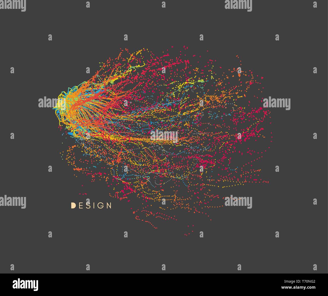 Array con particelle di dinamica. Il vettore d'onda sonora. La tecnologia 3d di stile. Abstract background. Illustrazione Vettoriale. Illustrazione Vettoriale