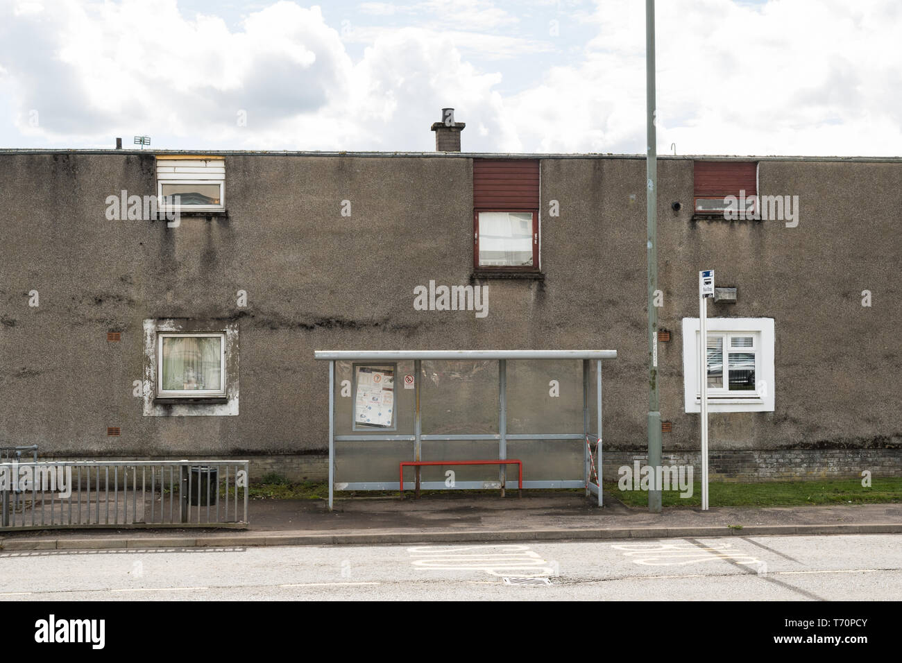 Cumbernauld nuova città case a tetto in cemento, North Lanarkshire, Scozia, Regno Unito Foto Stock