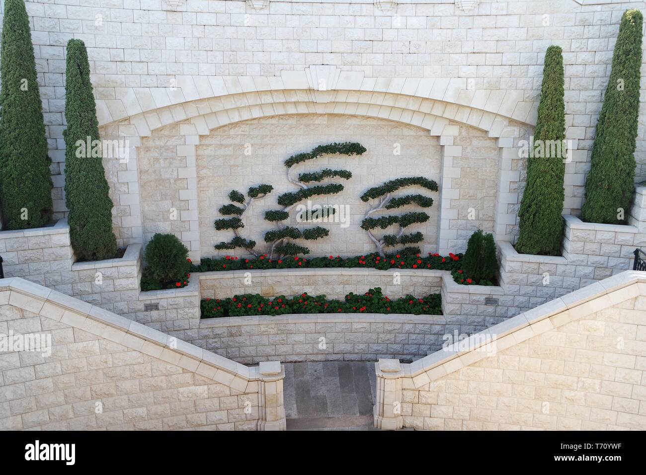 Architettura di giardino a Haifa, Israele Foto Stock