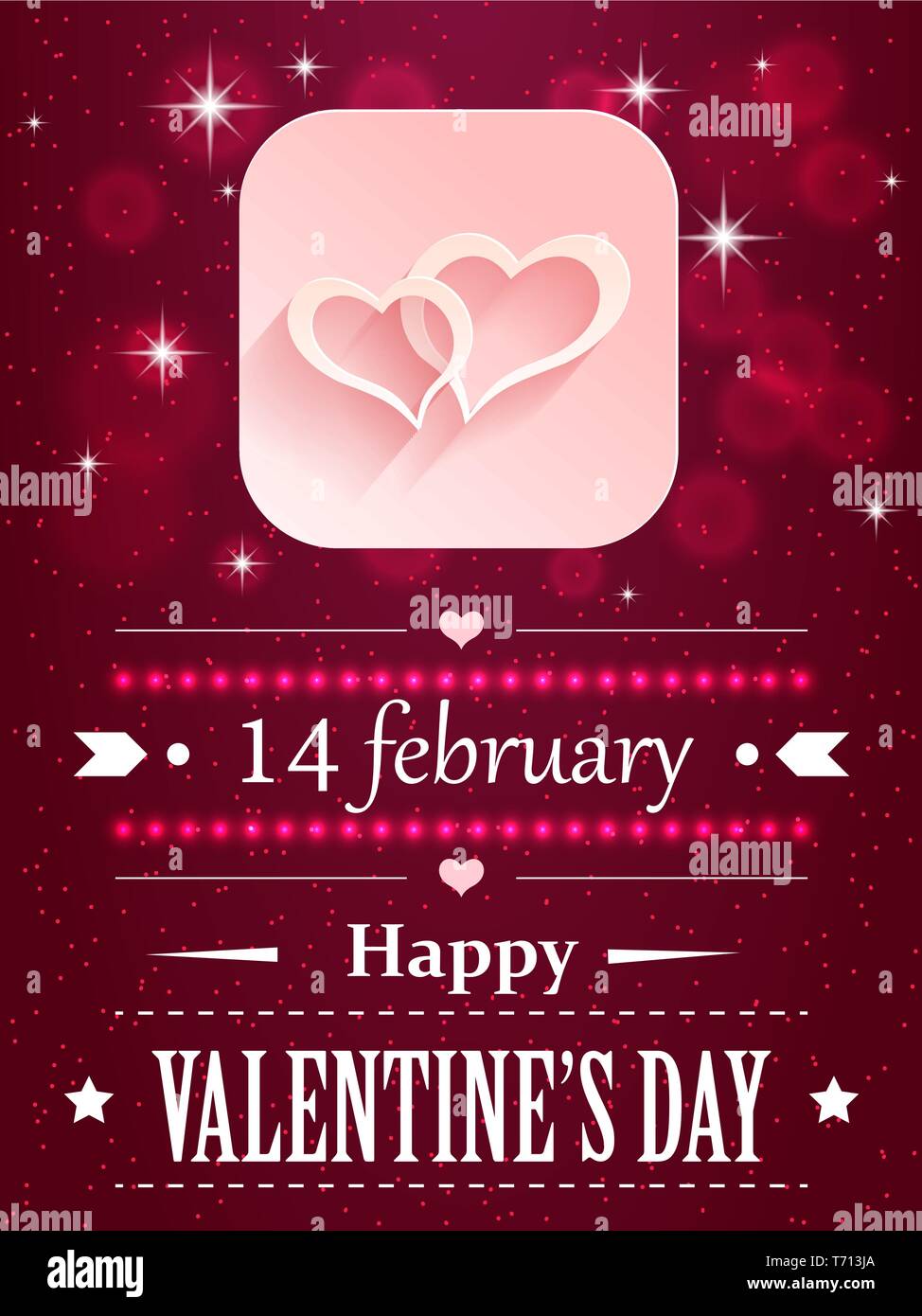 Felice il giorno di San Valentino caratteri tipografici su sfondo rosso. Illustrazione di un giorno di San Valentino Card. Illustrazione Vettoriale