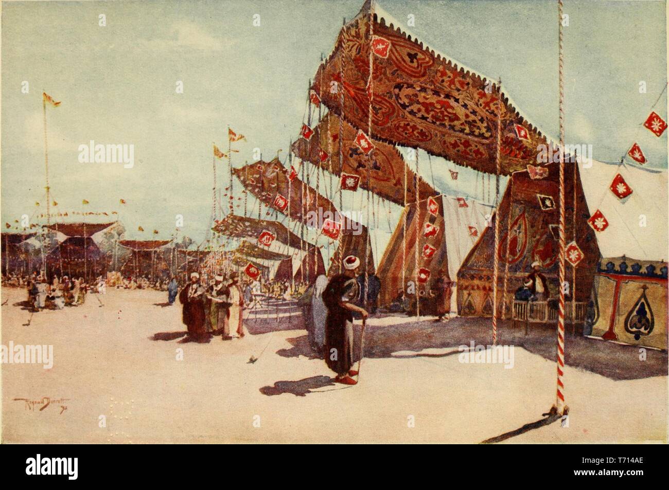 La pittura ad acquerello "Fair, Moolid El Ahmadee, Cairo " da Walter Spencer Stanhope Tyrwhitt, dal libro "Il Cairo, di Gerusalemme e Damasco" da David Samuel, 1912. La cortesia Internet Archive. () Foto Stock