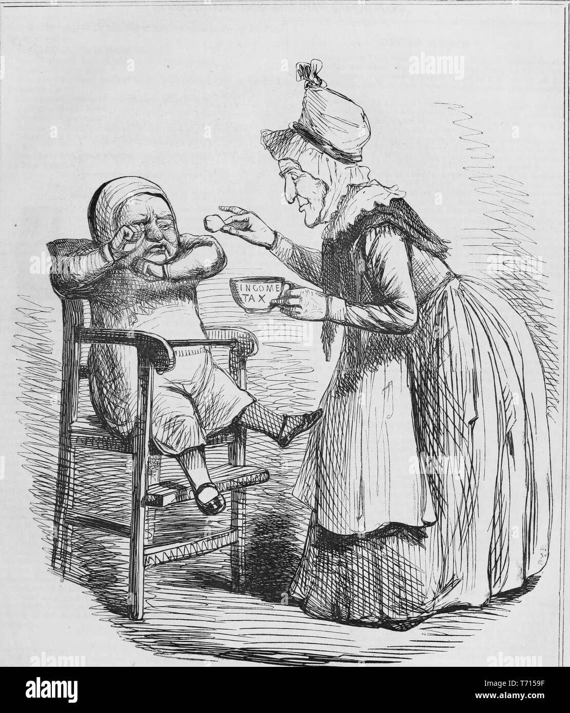 Disegno di Incisione "Buccia's Bane e antidoto', un cartoon politico sulle imposte sul reddito, da Robert Peel, dal British rivista settimanale "punzone" da Henry Mayhew, 1841. La cortesia Internet Archive. () Foto Stock
