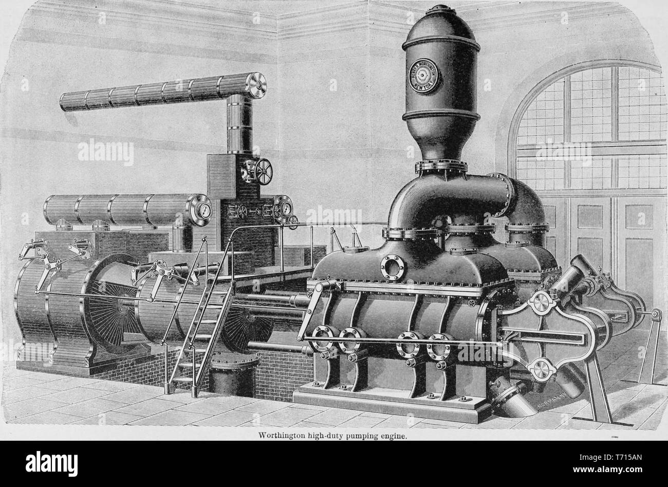 Incisione di Worthington high-dovere il pompaggio motore, dal libro 'Moderne meccanismo" da Park Benjamin, 1892. La cortesia Internet Archive. () Foto Stock