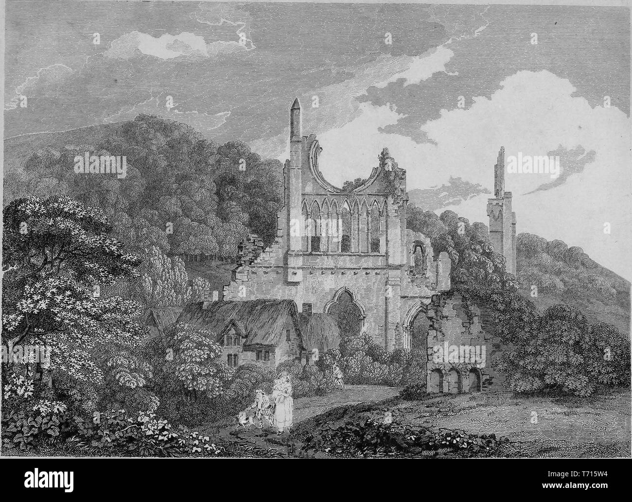 Incisione di rovine di Abbazia di Byland in Ryedale, Inghilterra, dal libro "Antichità di Gran Bretagna' da William Byrne e Thomas Hearne, 1825. La cortesia Internet Archive. () Foto Stock
