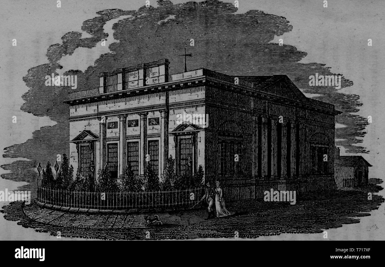 Incisione del Liceo edificio di Liverpool, in Inghilterra, dal libro "L'immagine di Liverpool' da Jones e Wright, 1808. La cortesia Internet Archive. () Foto Stock