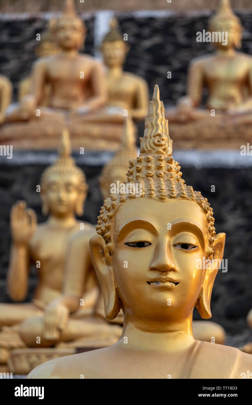 Golden Statue di Buddha , Wat Phu Salao, Paksè, Laos, Indocina, Asia sud-orientale, Asia Golden Statue di Buddha , Wat Phu Salao, Paksè, Laos, Indocina, Sou Foto Stock