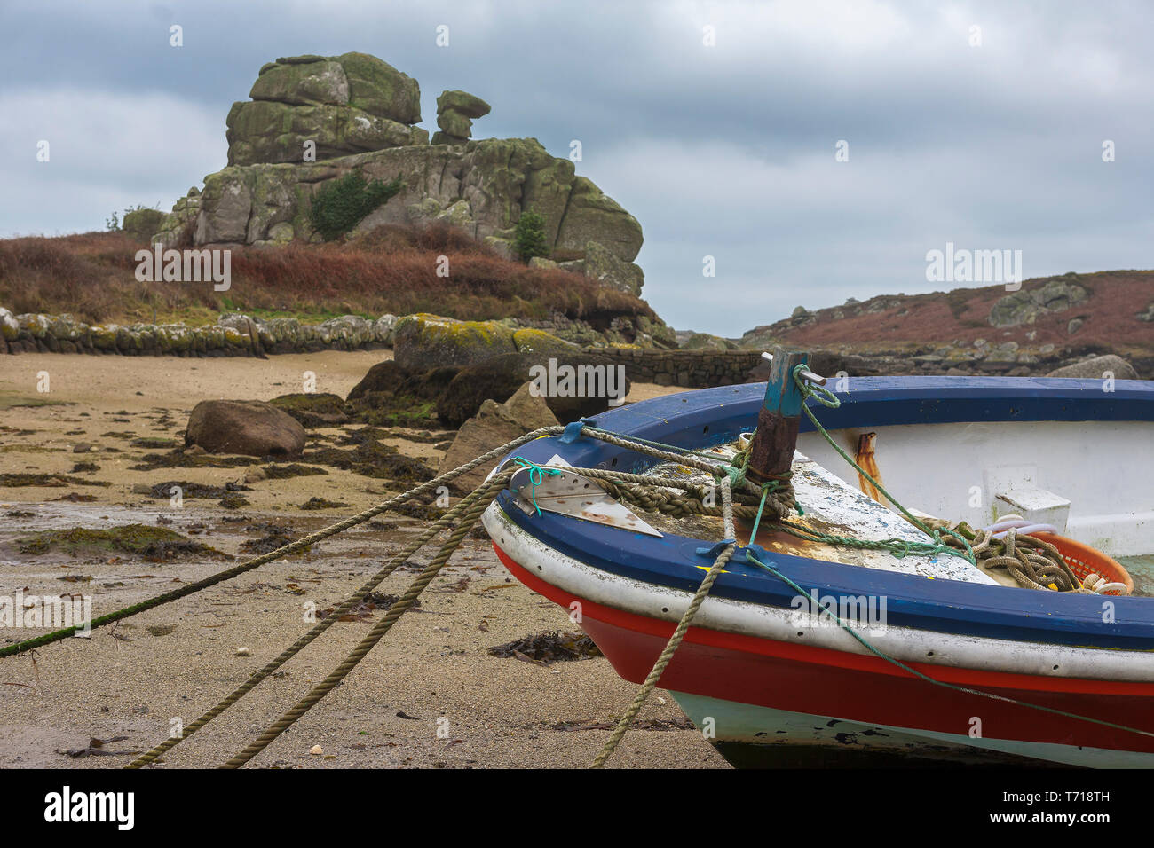 Dick's Carn (aka il cammello caricato), Porth Hellick, St. Mary's, Isola di Scilly, REGNO UNITO Foto Stock