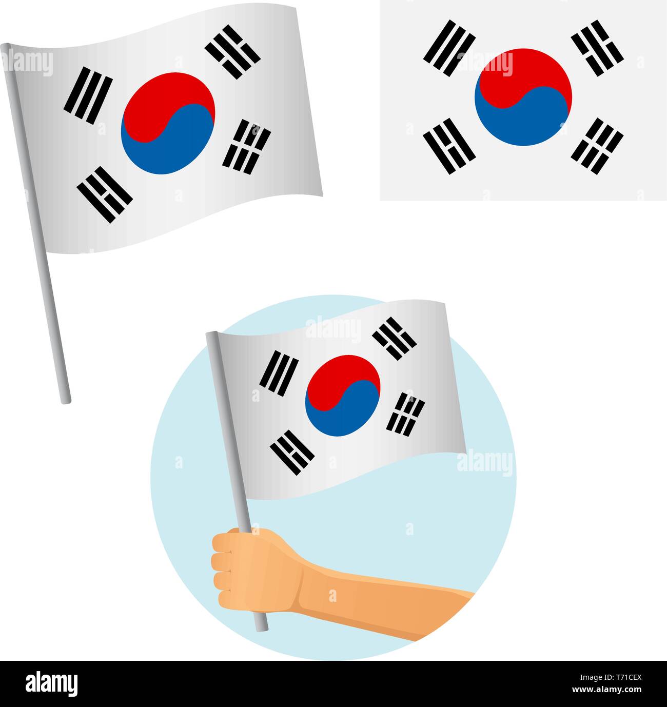 Corea del Sud bandiera in mano. Sfondo patriottico. Bandiera Nazionale della Corea del Sud illustrazione vettoriale Illustrazione Vettoriale