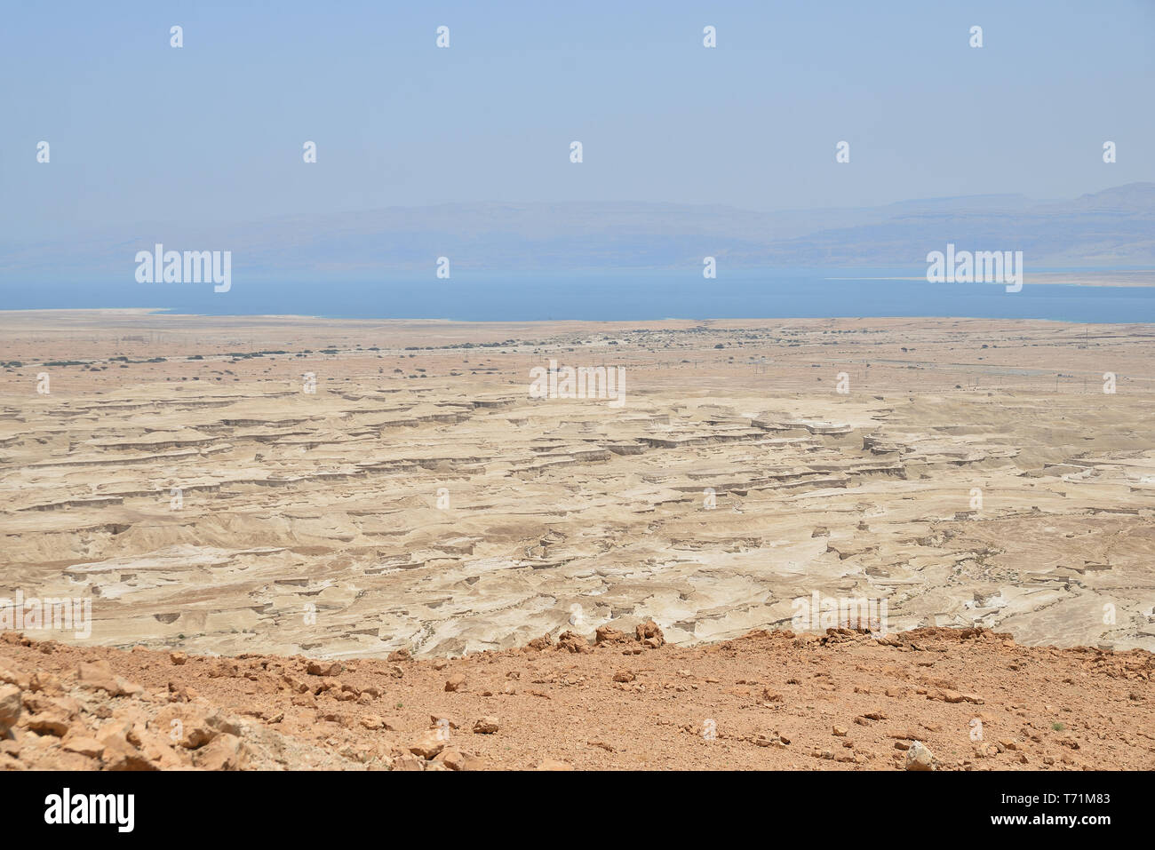 Vista dall'alto dalla fortezza di Masada Foto Stock