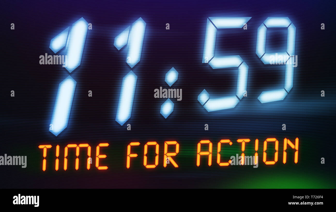 Un orologio digitale con testo tempo per azione Foto Stock
