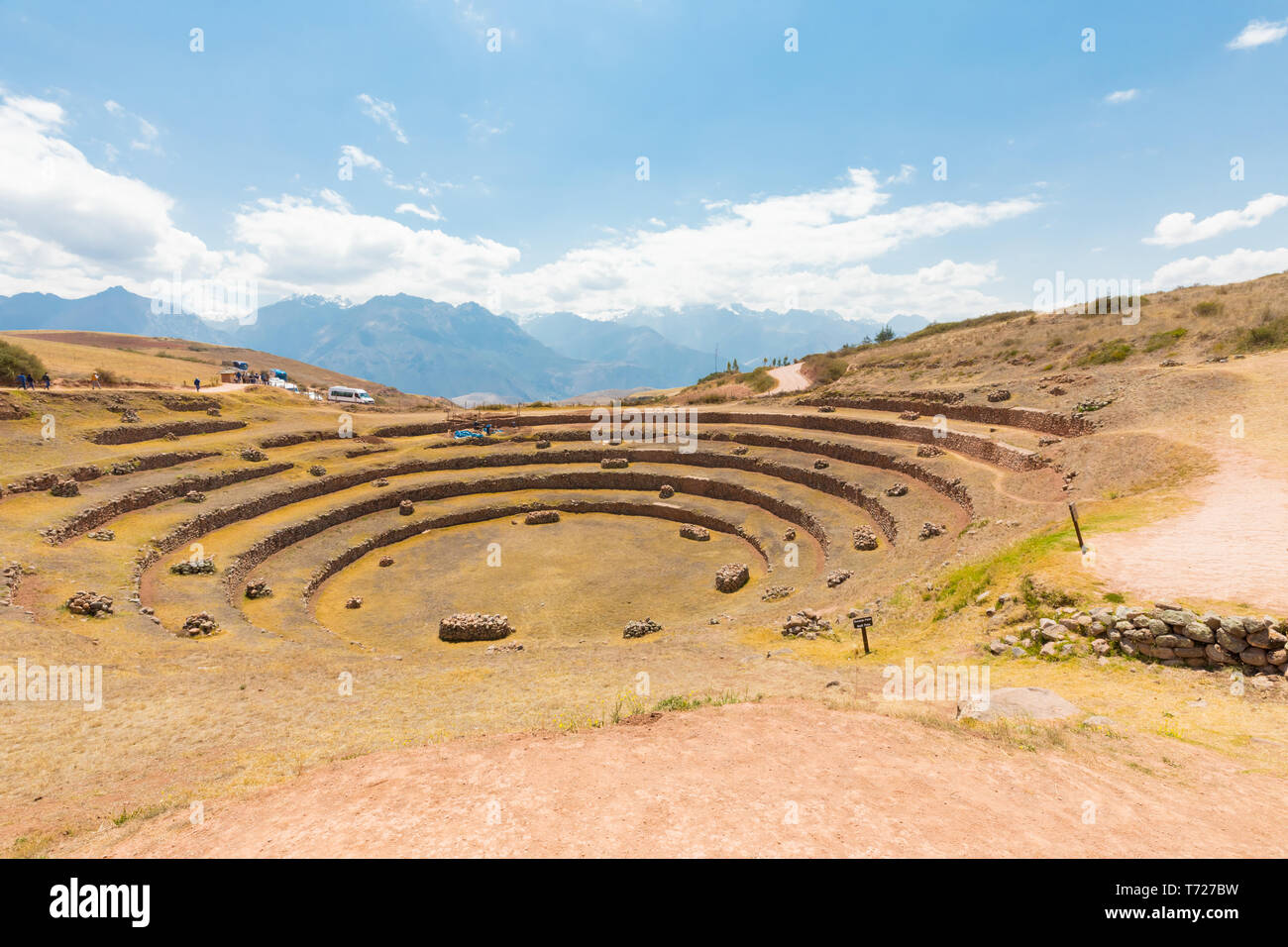 Moray sito archeologico vista panoramica Cusco Peru Foto Stock