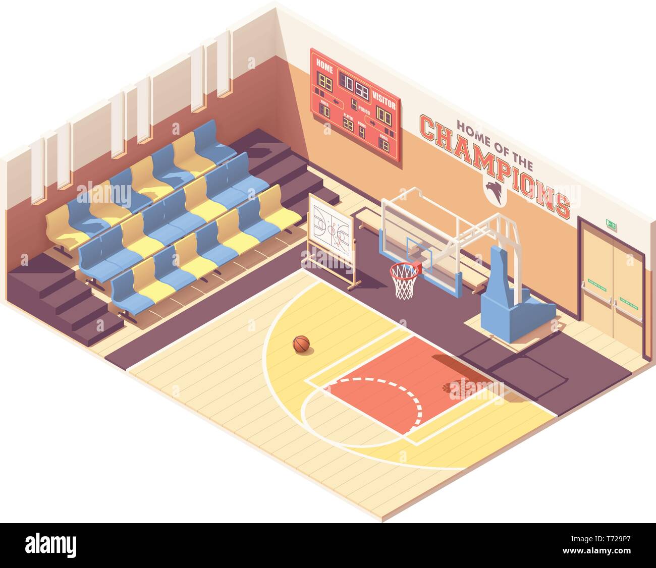 Isometrica del vettore palestra Campo da pallacanestro Illustrazione Vettoriale