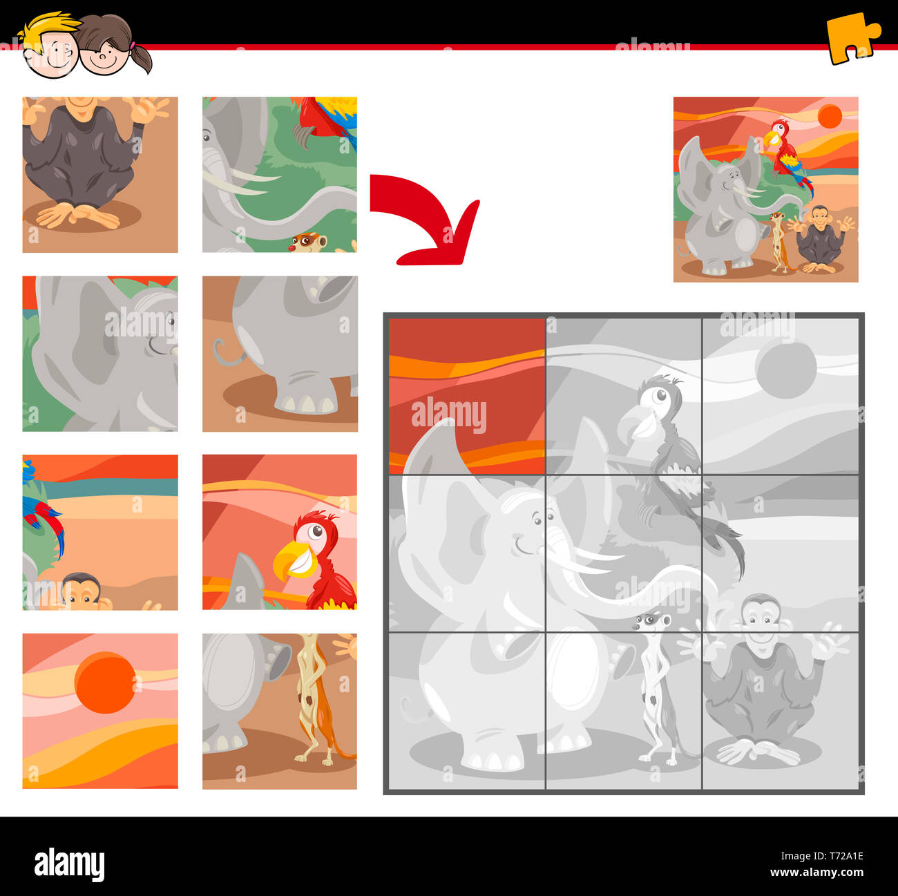 I puzzle con il cartoon animali Foto Stock