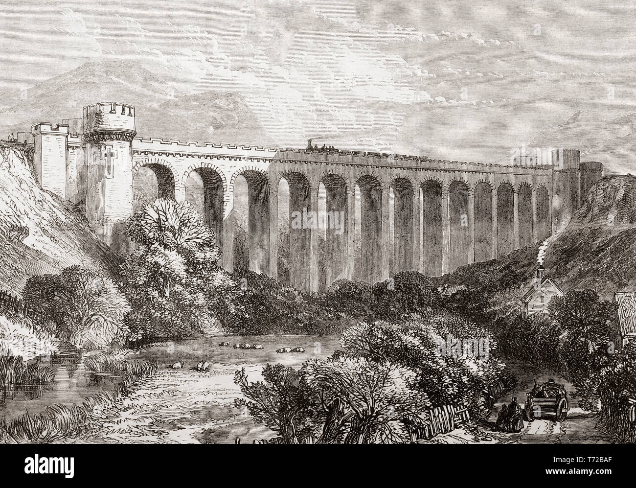 Il Knucklas viadotto sul cuore del Galles linea ferroviaria, Galles, visto qui sul suo completamento nel 1865. Dal Illustrated London News, pubblicato 1865. Foto Stock