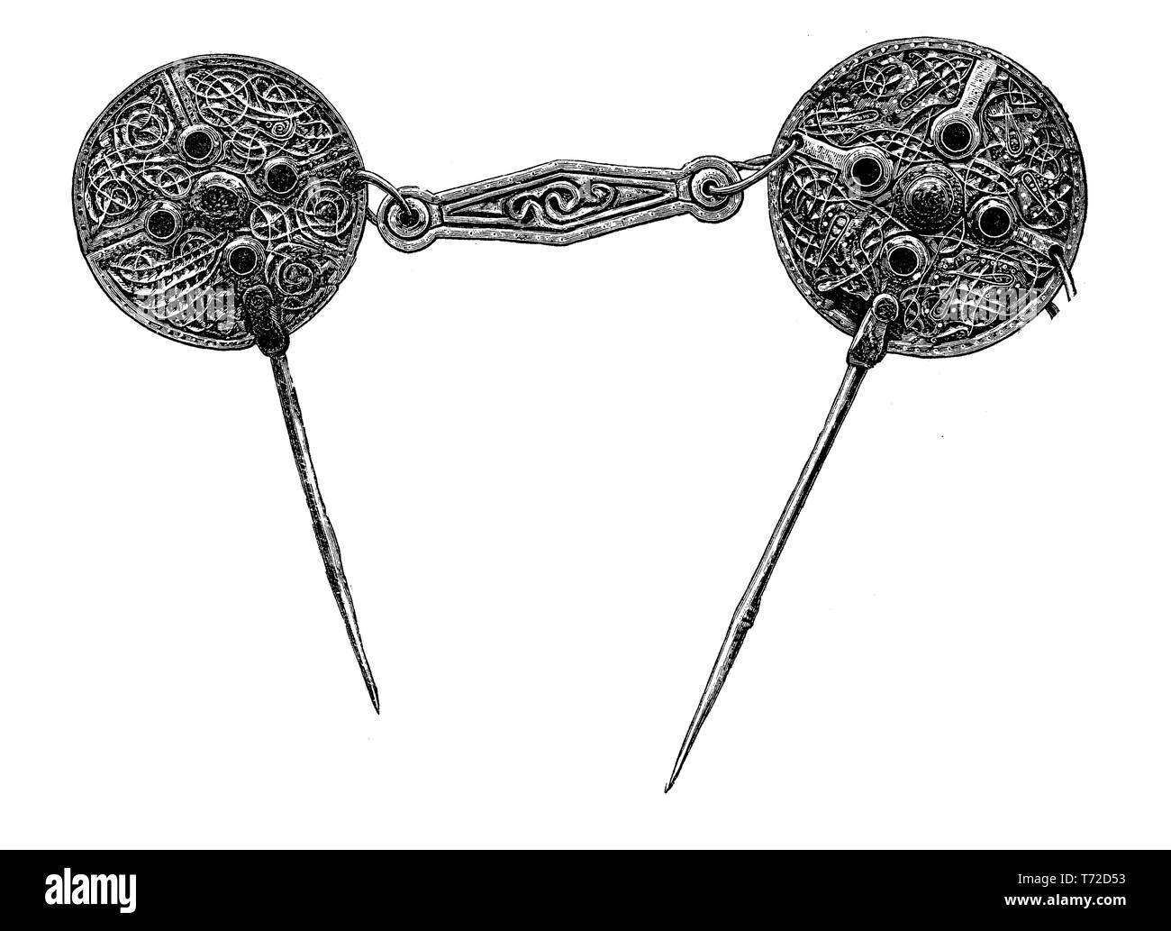 Decorativo argento celtica irlandese chiodi presso il British Museum Foto Stock