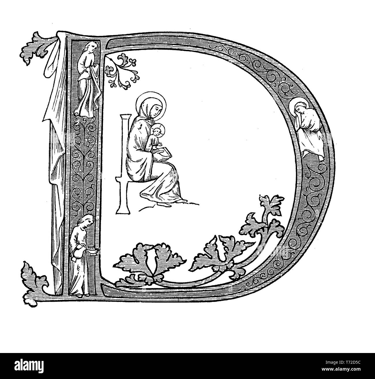Capitale d decorate lettera in miniatura di un medievale messale romano Foto Stock