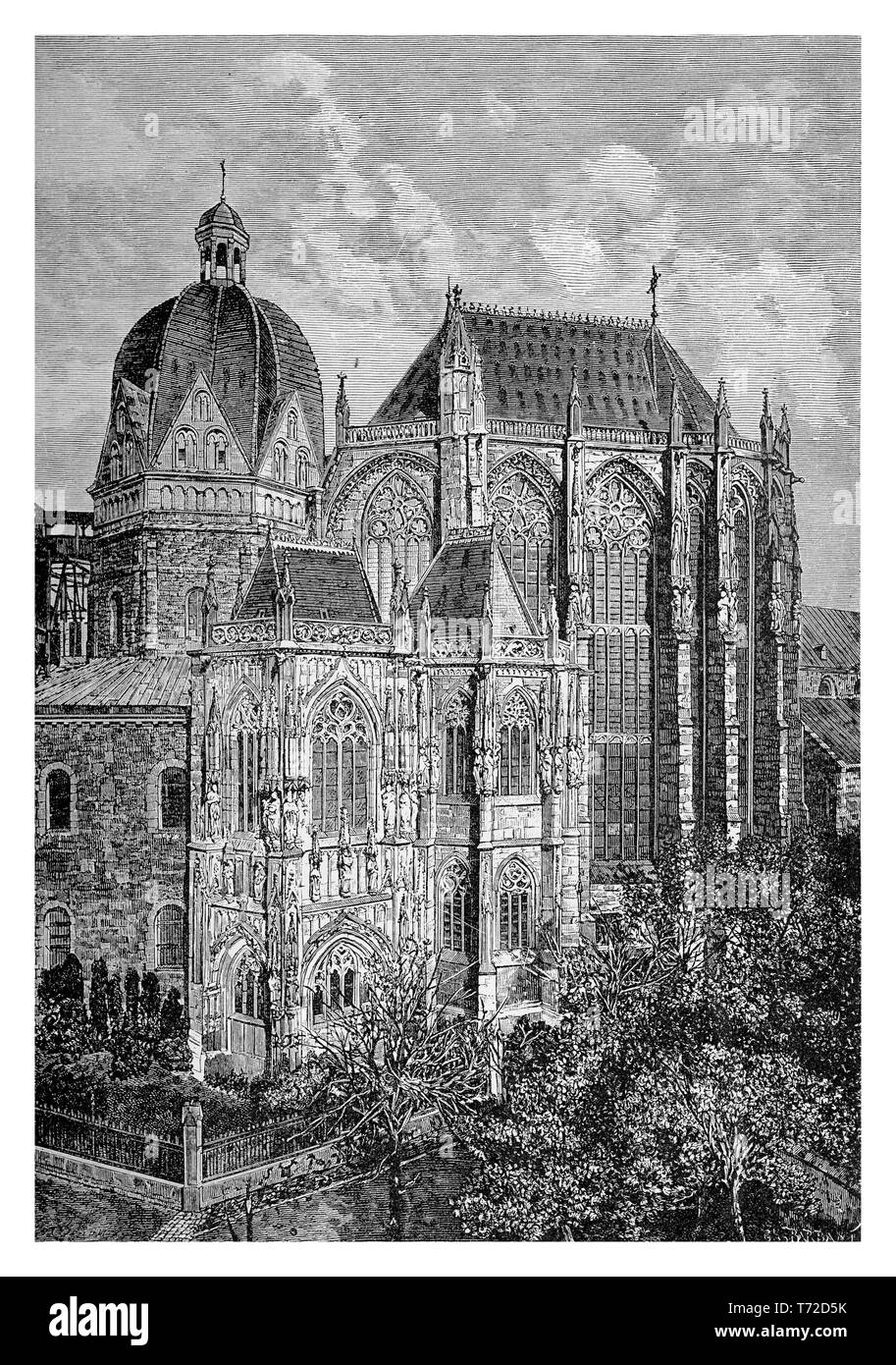 Cattedrale di Aachen della cattedrale di Aix-la-Chapelle; è una chiesa cattolica romana una delle più antiche cattedrali in Europa costruita per ordine dell'imperatore Carlo Magno nel VIII secolo in stile gotico. Foto Stock