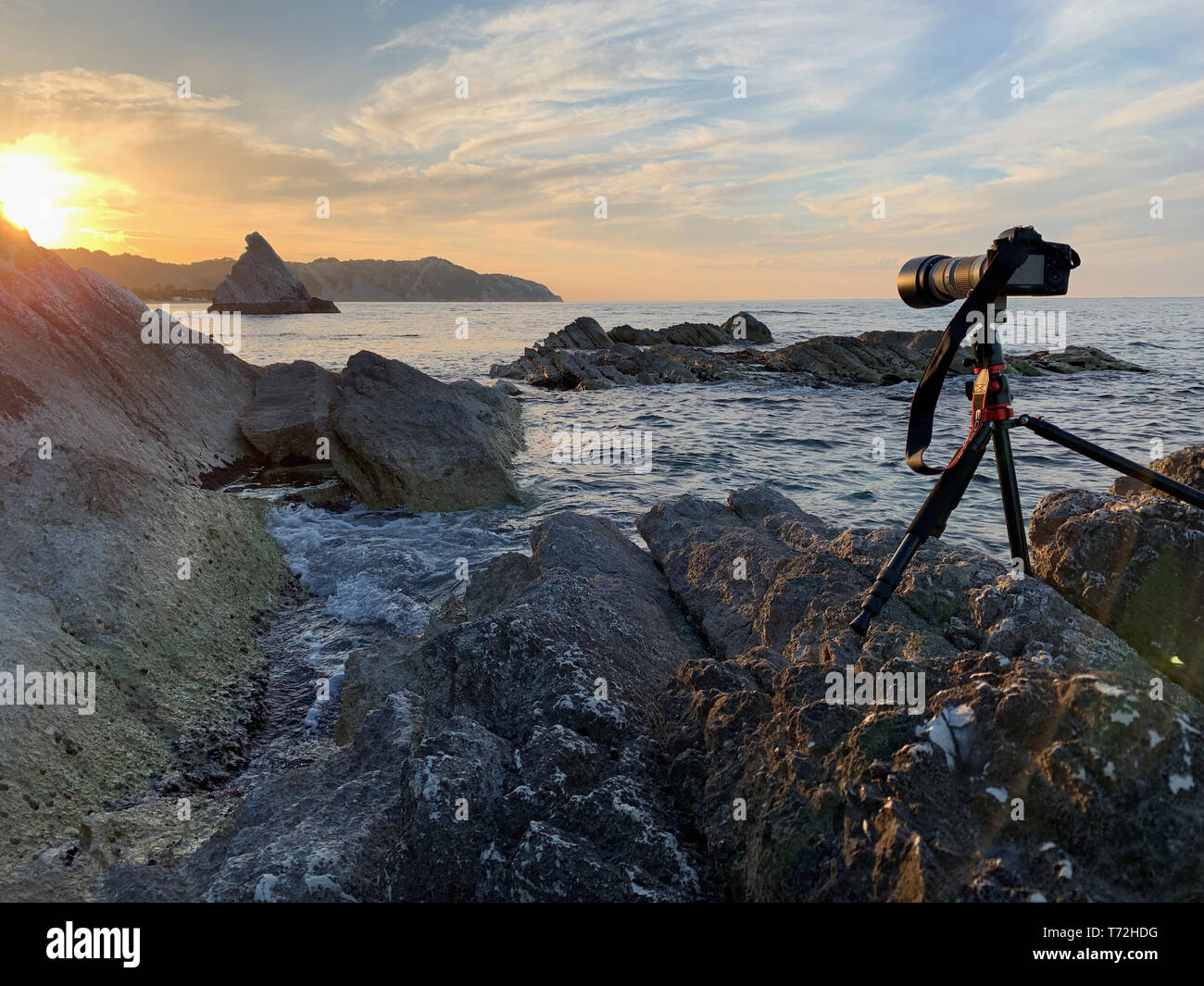 Scattare foto al tramonto Foto Stock