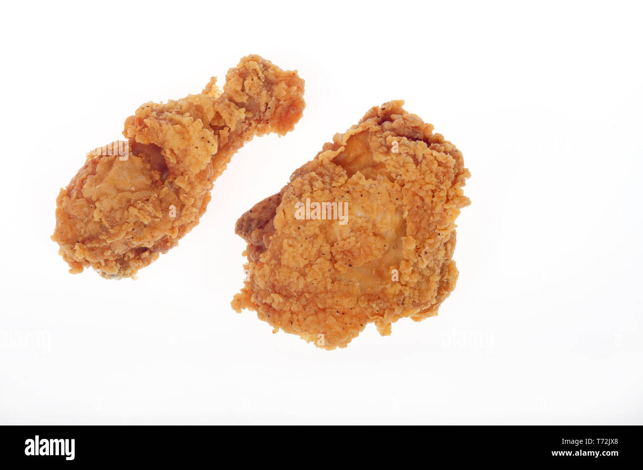 2 pezzi croccanti di profondo fritto di pollo coscia 1 e 1 coscia Foto Stock