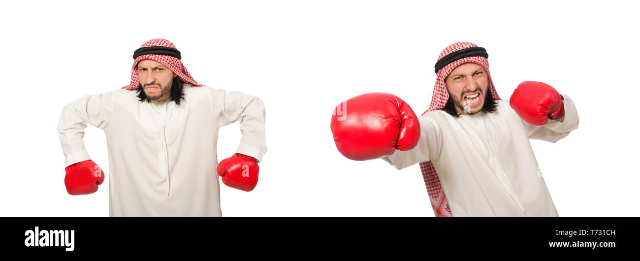 Imprenditore arabo isolato su bianco Foto Stock