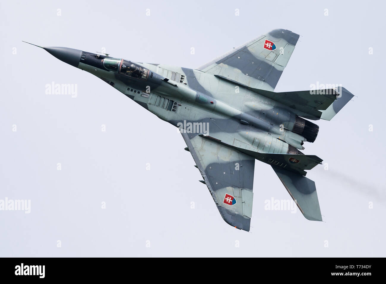 Un Mikoyan MiG-29 multirole jet da combattimento dal 1° Squadrone tattico della slovacca forza dell'aria. Foto Stock