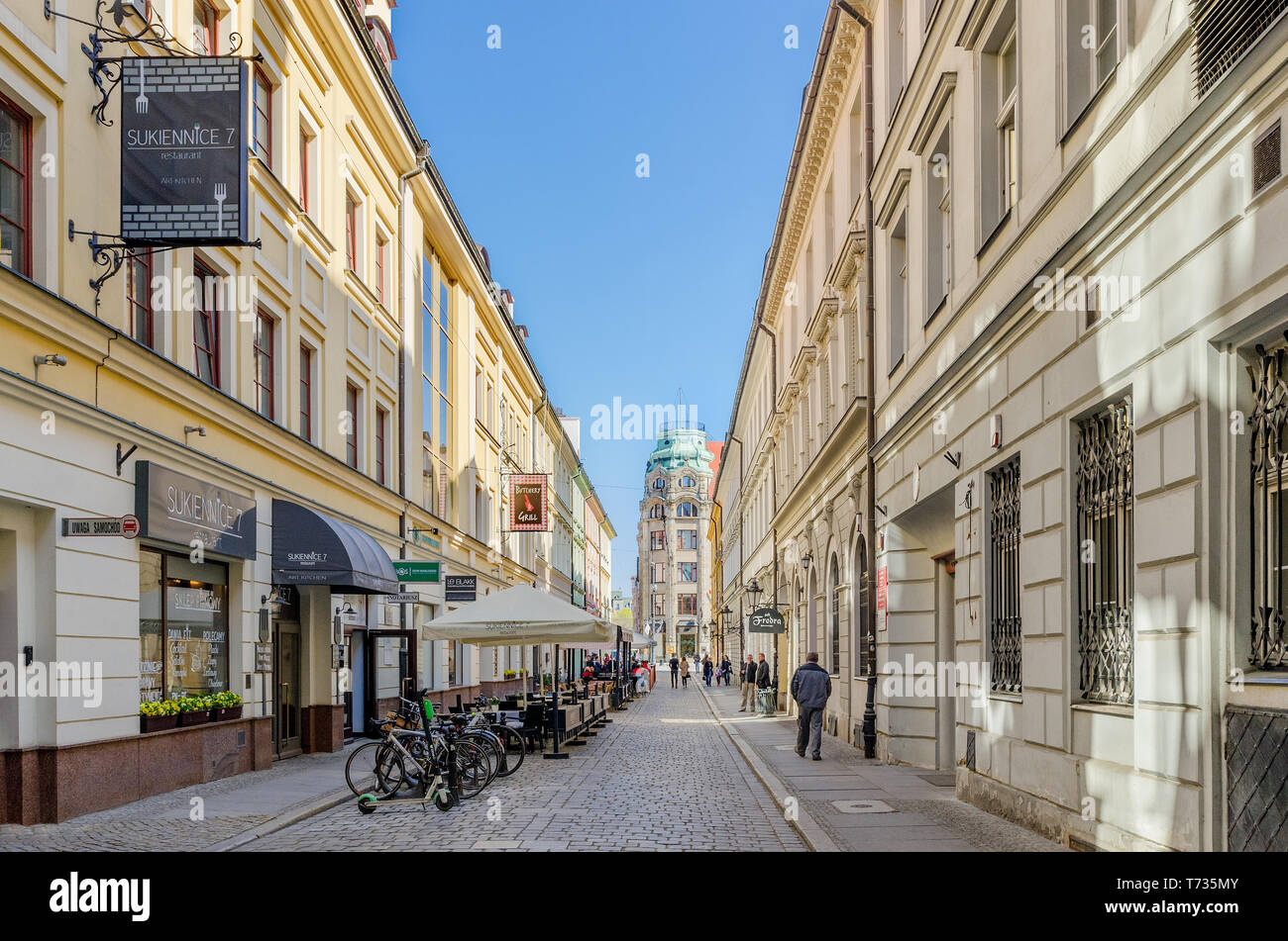 Wroclaw, Bassa Slesia provincia, Polonia. Sukiennice Street, la Piazza del Mercato, centro storico. Foto Stock
