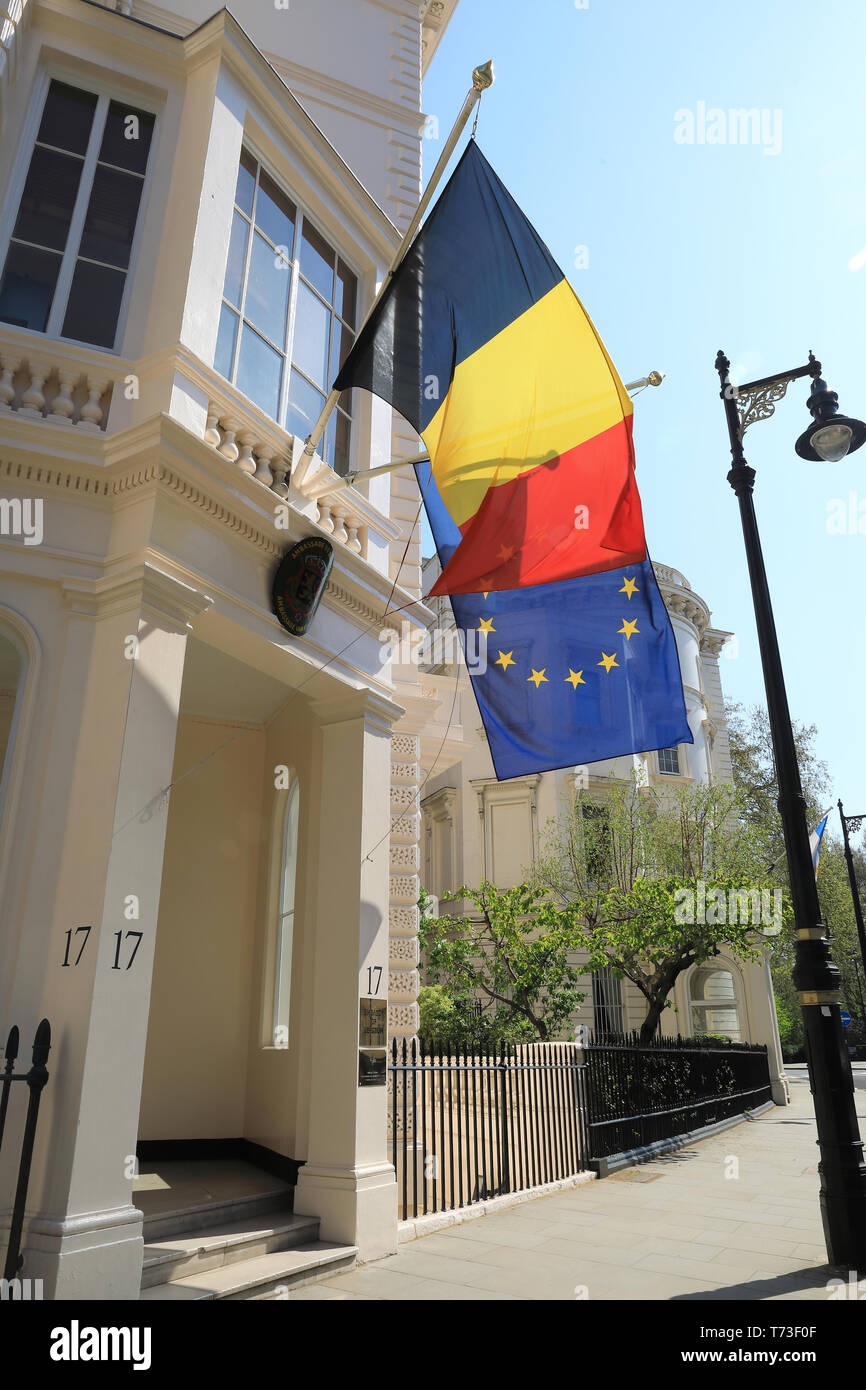 L' AMBASCIATA DEL BELGIO, su Grosvenor Crescent, nel quartiere di Belgravia a Londra, Regno Unito Foto Stock