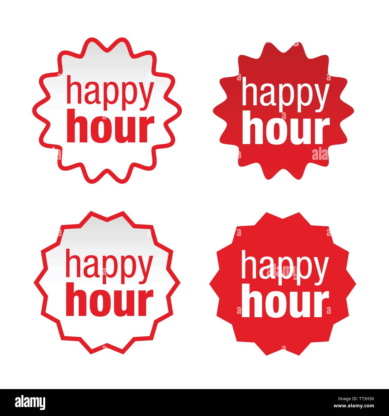 Happy hour etichetta di segno vettore rosso Illustrazione Vettoriale