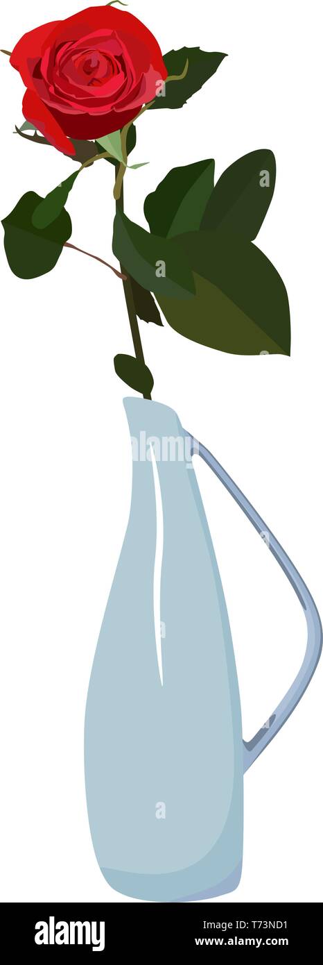 Single Red Rose in vaso vettore isolato piatta illustrazione Illustrazione Vettoriale