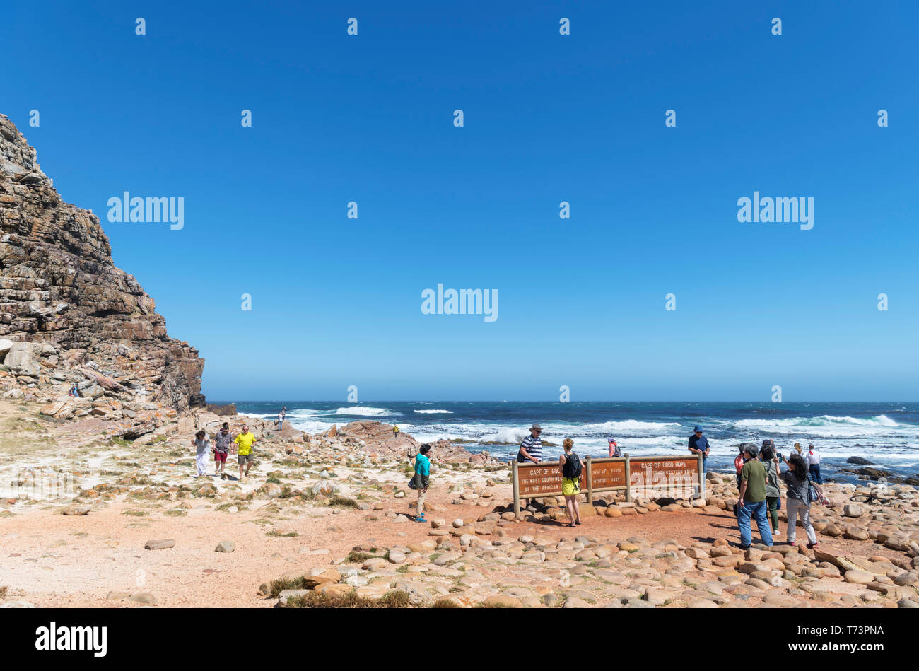 I turisti presso il Capo di Buona Speranza, la maggior parte sud occidentale del continente africano, Western Cape, Sud Africa Foto Stock