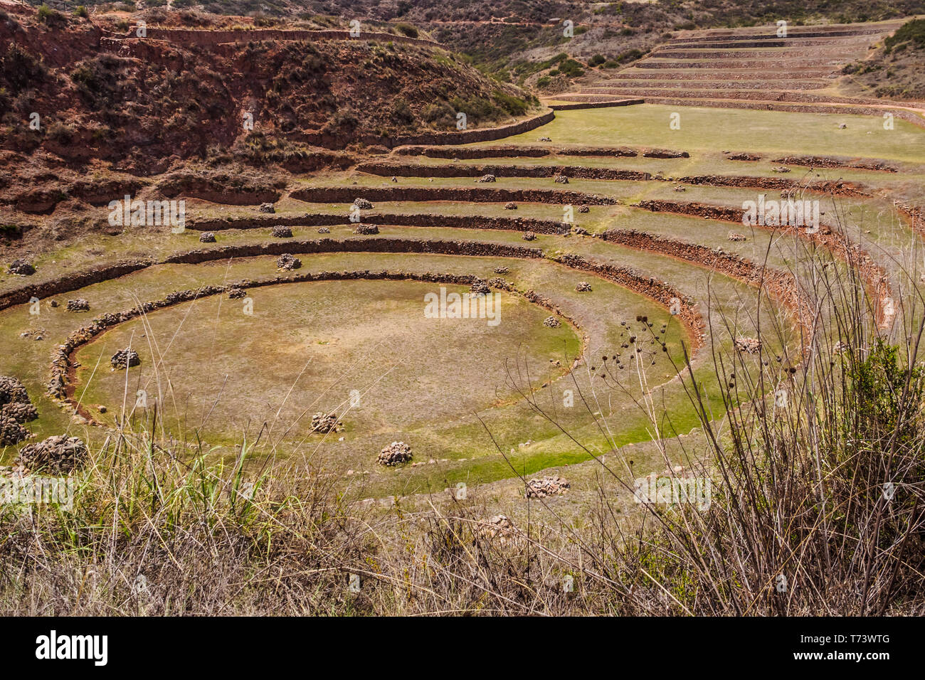 Inca antiche terrazze circolari di Moray (Stazione di Esperimento Agricola), Perù, Sud America Foto Stock
